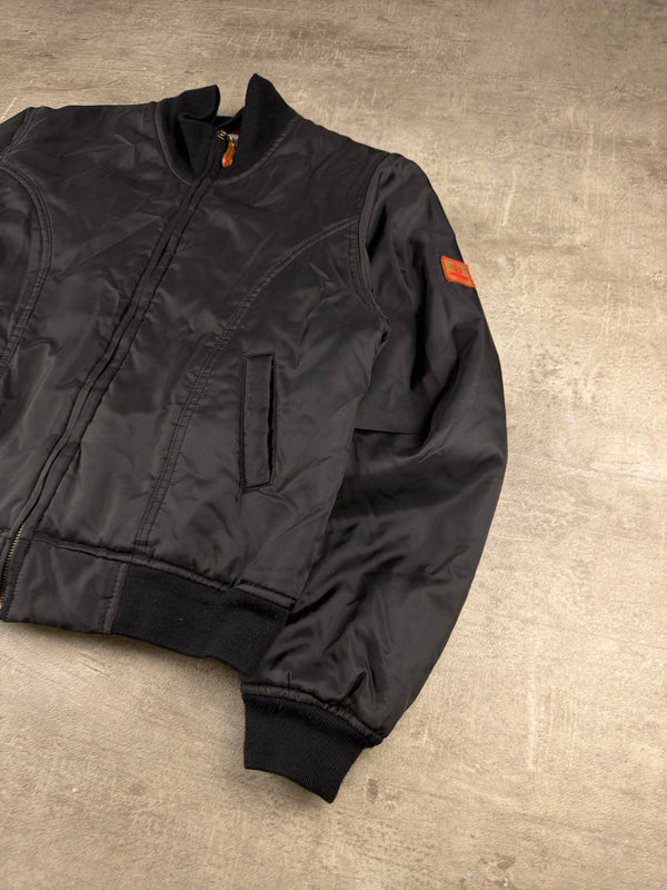 Moschino Jeans Archive Peace Patch Bomber Jacket – All Black / Red Lining
