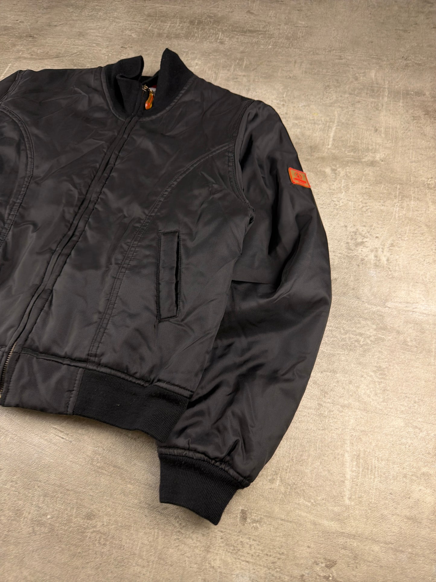 Moschino Jeans Archive Peace Patch Bomber Jacket – All Black / Red Lining