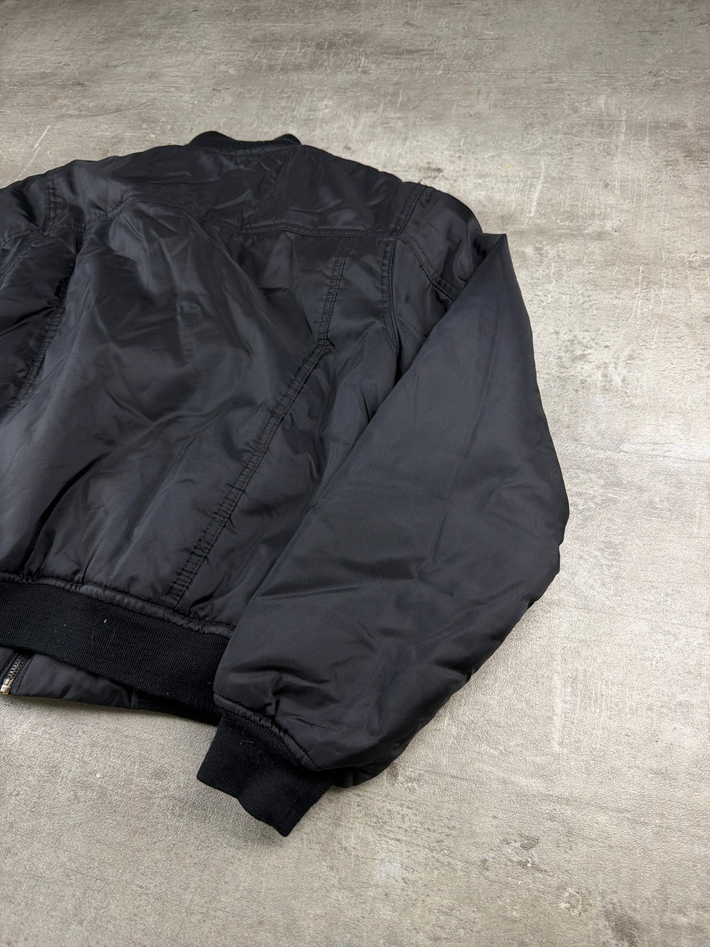 Moschino Jeans Archive Peace Patch Bomber Jacket – All Black / Red Lining