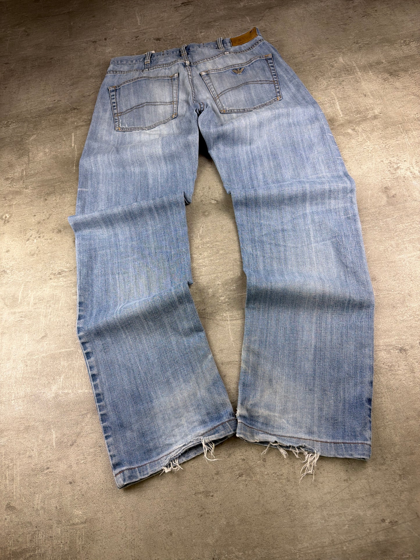 Armani Jeans Archive Metal Eagle "AJ" Denim Pants - Light Blue Washed / Distressed Vintage Y2K