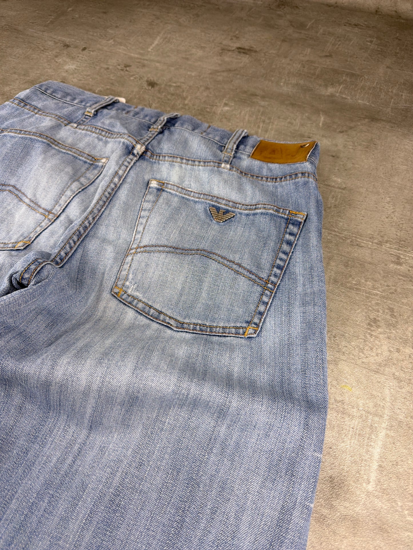 Armani Jeans Archive Metal Eagle "AJ" Denim Pants - Light Blue Washed / Distressed Vintage Y2K