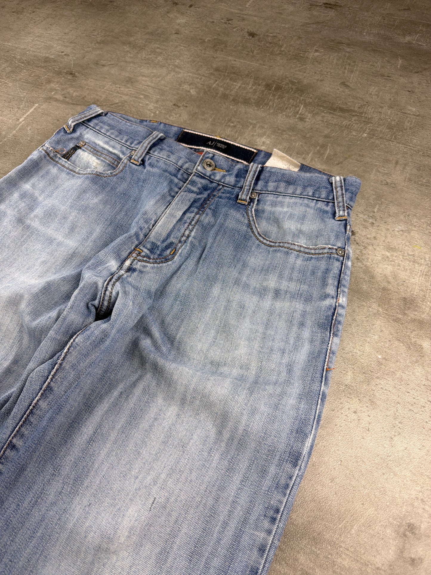 Armani Jeans Archive Metal Eagle "AJ" Denim Pants - Light Blue Washed / Distressed Vintage Y2K