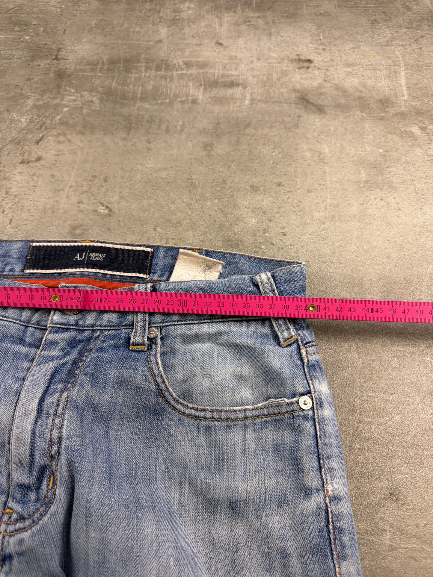 Armani Jeans Archive Metal Eagle "AJ" Denim Pants - Light Blue Washed / Distressed Vintage Y2K