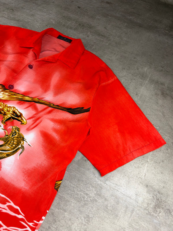Vintage Y2K "Eagle & Serpent" Resort Shirt - Crimson Red Graphic Print