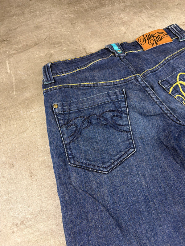 Pelle Pelle "Spellout" Baggy Denim Jorts - Dark Wash Yellow