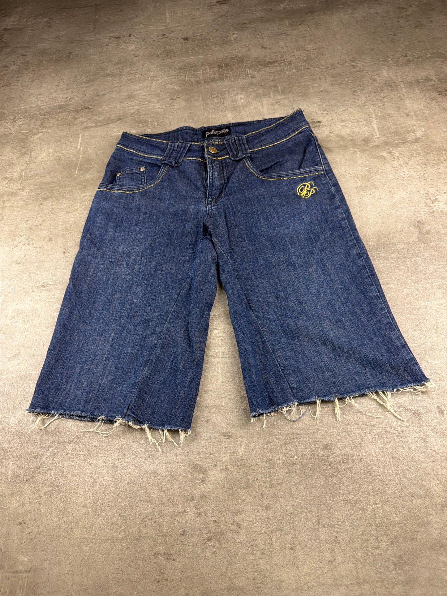 Pelle Pelle "Spellout" Baggy Denim Jorts - Dark Wash Yellow