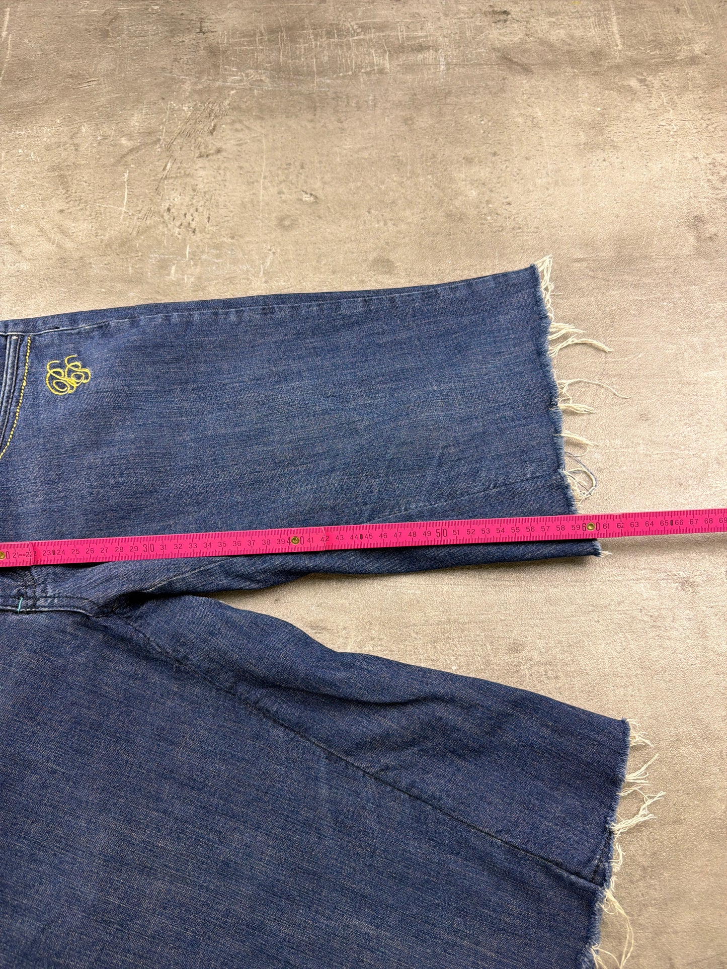 Pelle Pelle "Spellout" Baggy Denim Jorts - Dark Wash Yellow