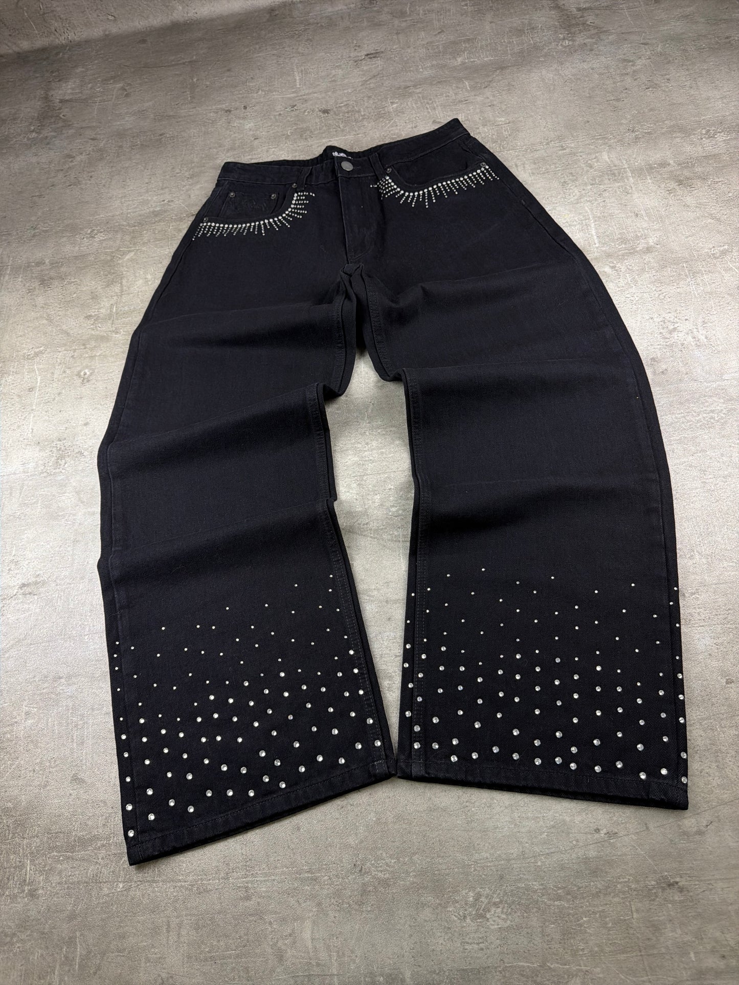 Le Voleur Archive "Rhinestone" Baggy Denim - Black Y2K Cyber