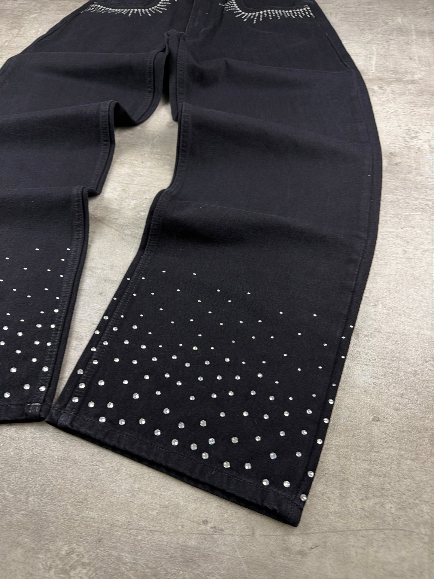 Le Voleur Archive "Rhinestone" Baggy Denim - Black Y2K Cyber