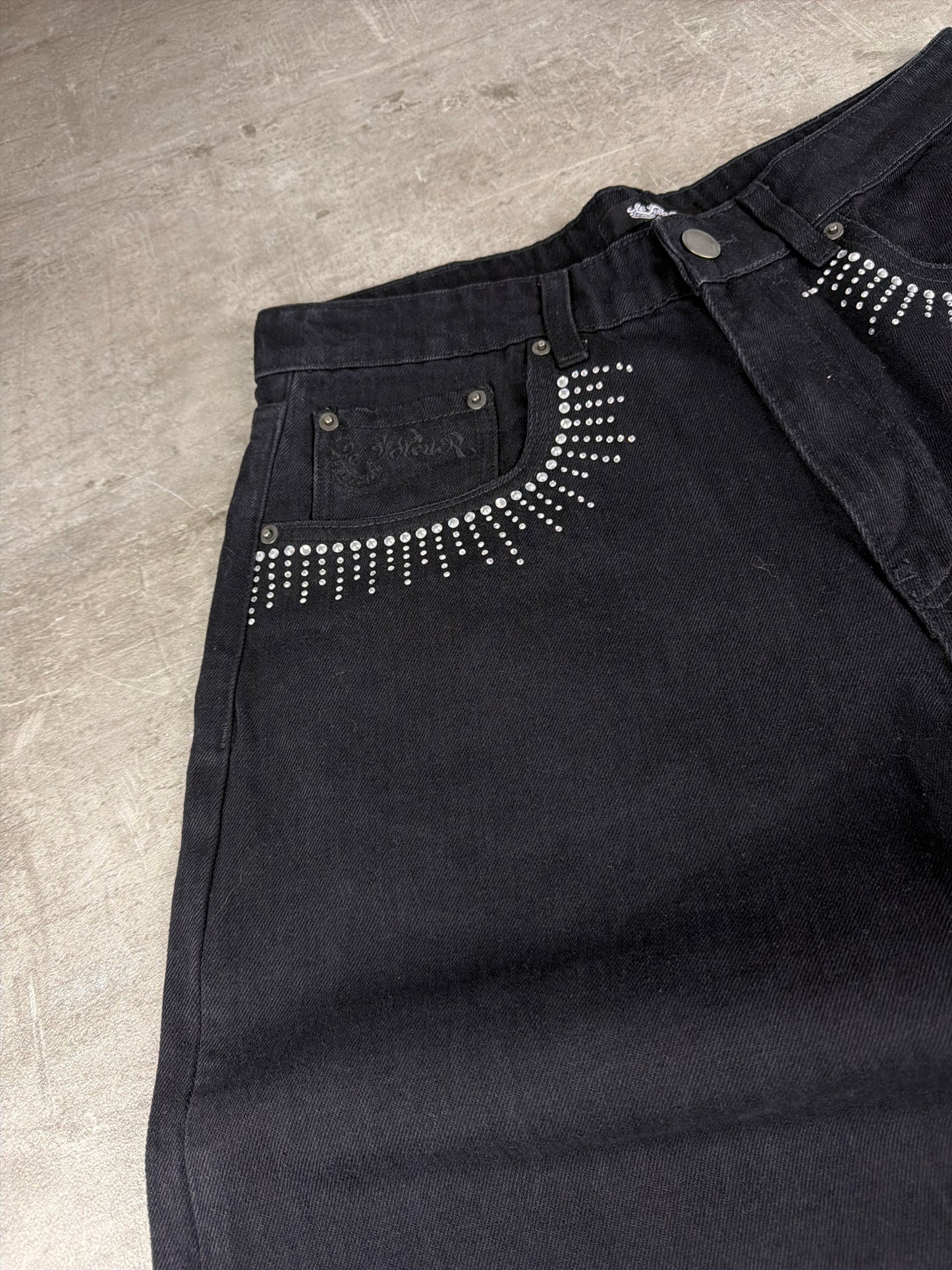 Le Voleur Archive "Rhinestone" Baggy Denim - Black Y2K Cyber