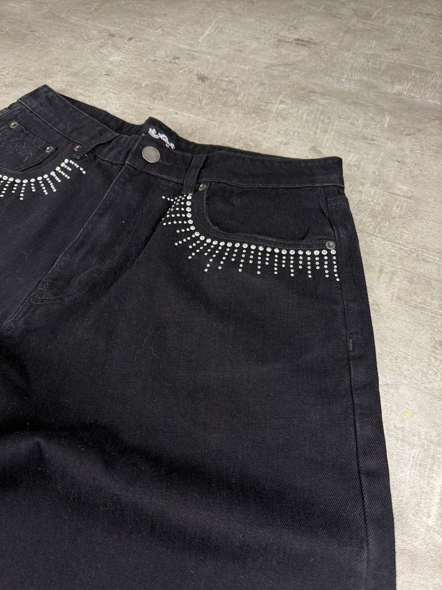 Le Voleur Archive "Rhinestone" Baggy Denim - Black Y2K Cyber