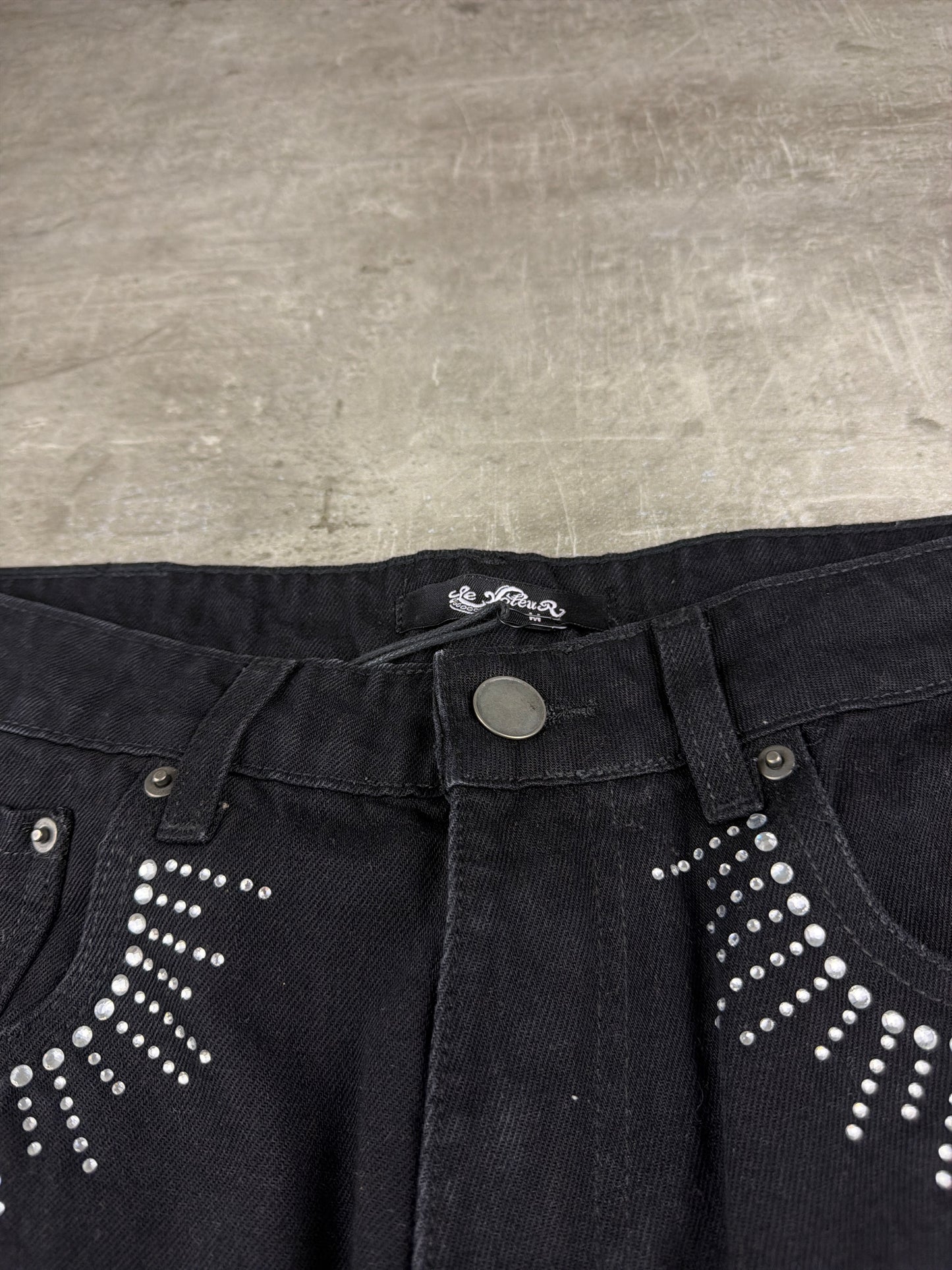Le Voleur Archive "Rhinestone" Baggy Denim - Black Y2K Cyber