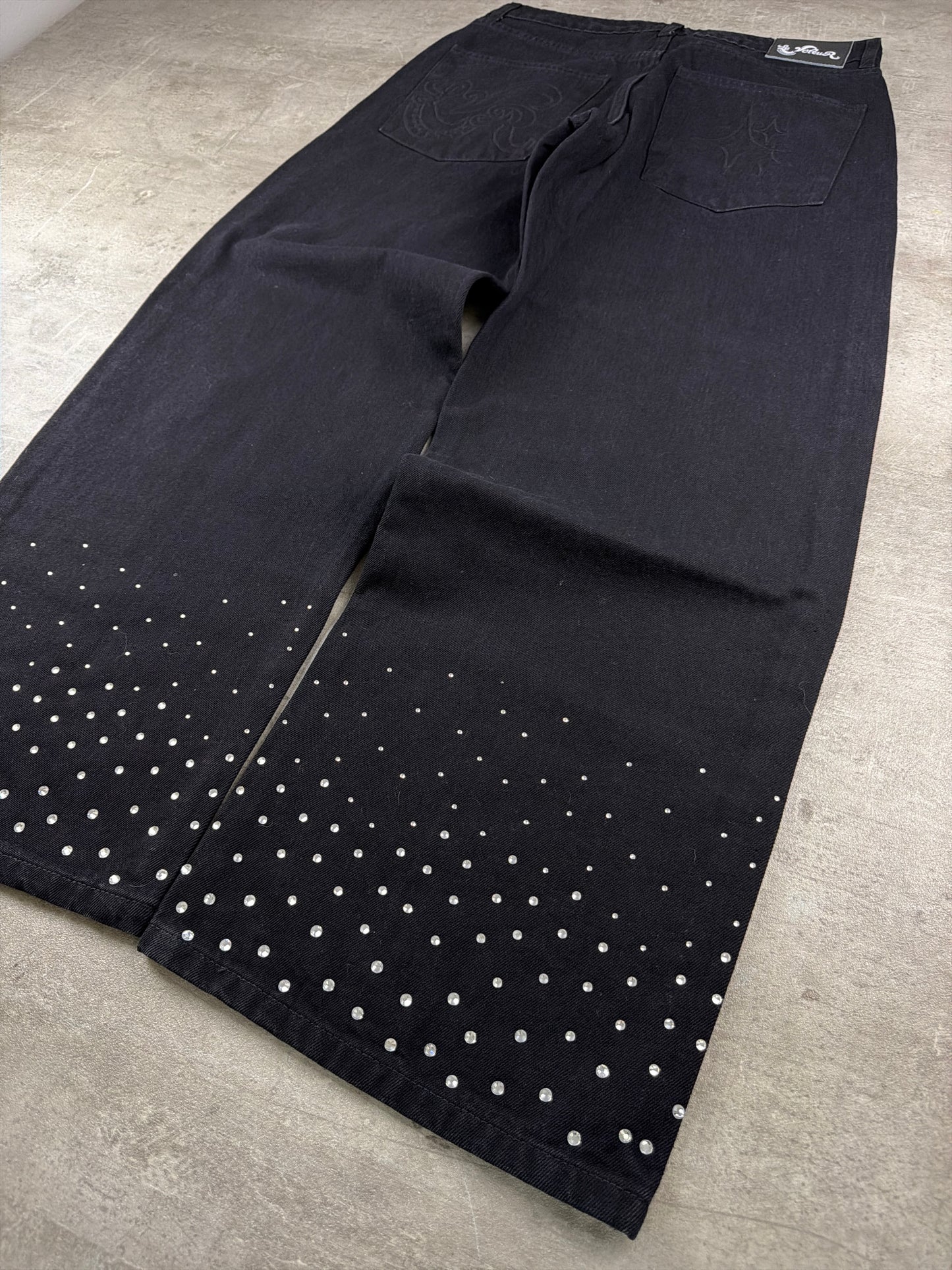 Le Voleur Archive "Rhinestone" Baggy Denim - Black Y2K Cyber