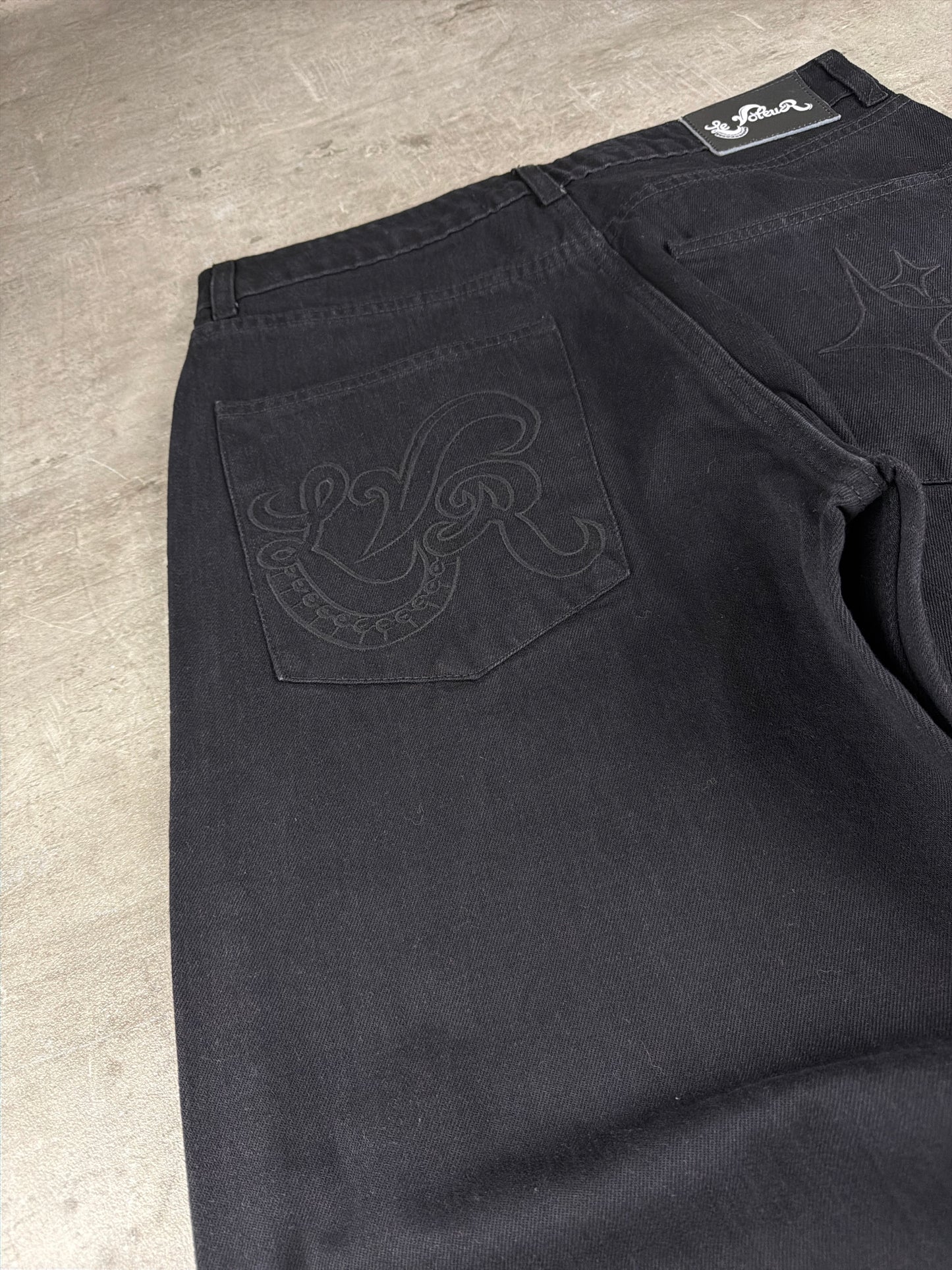 Le Voleur Archive "Rhinestone" Baggy Denim - Black Y2K Cyber