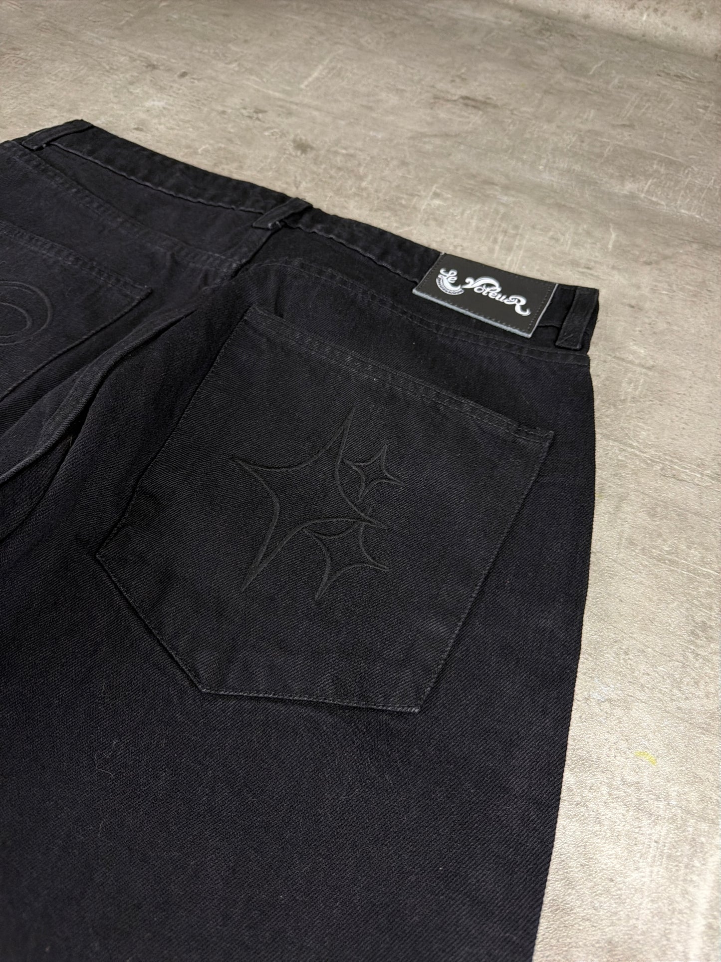 Le Voleur Archive "Rhinestone" Baggy Denim - Black Y2K Cyber