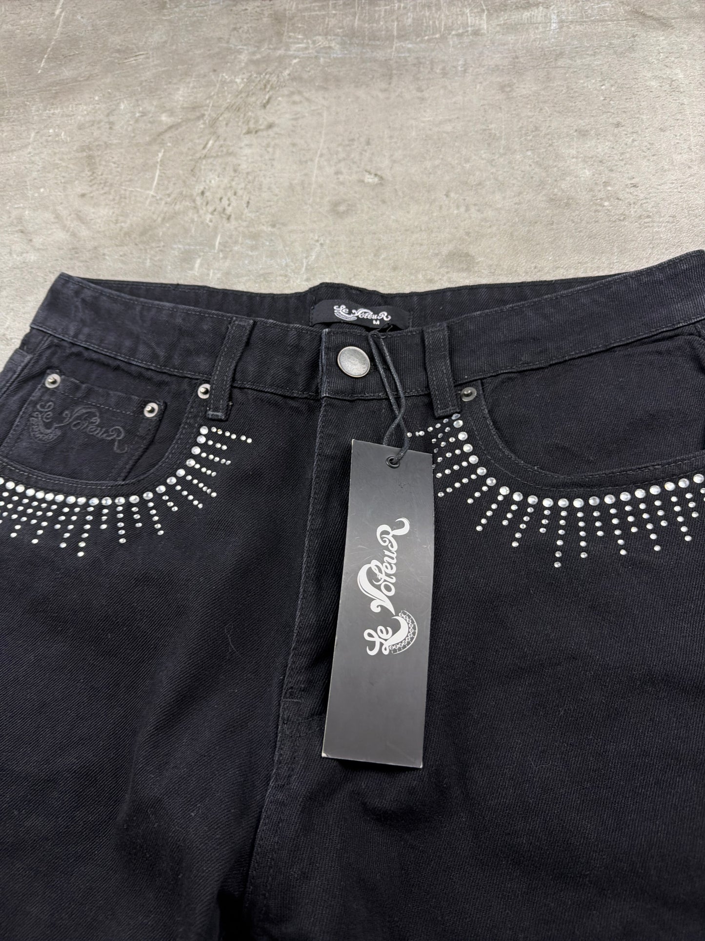 Le Voleur Archive "Rhinestone" Baggy Denim - Black Y2K Cyber