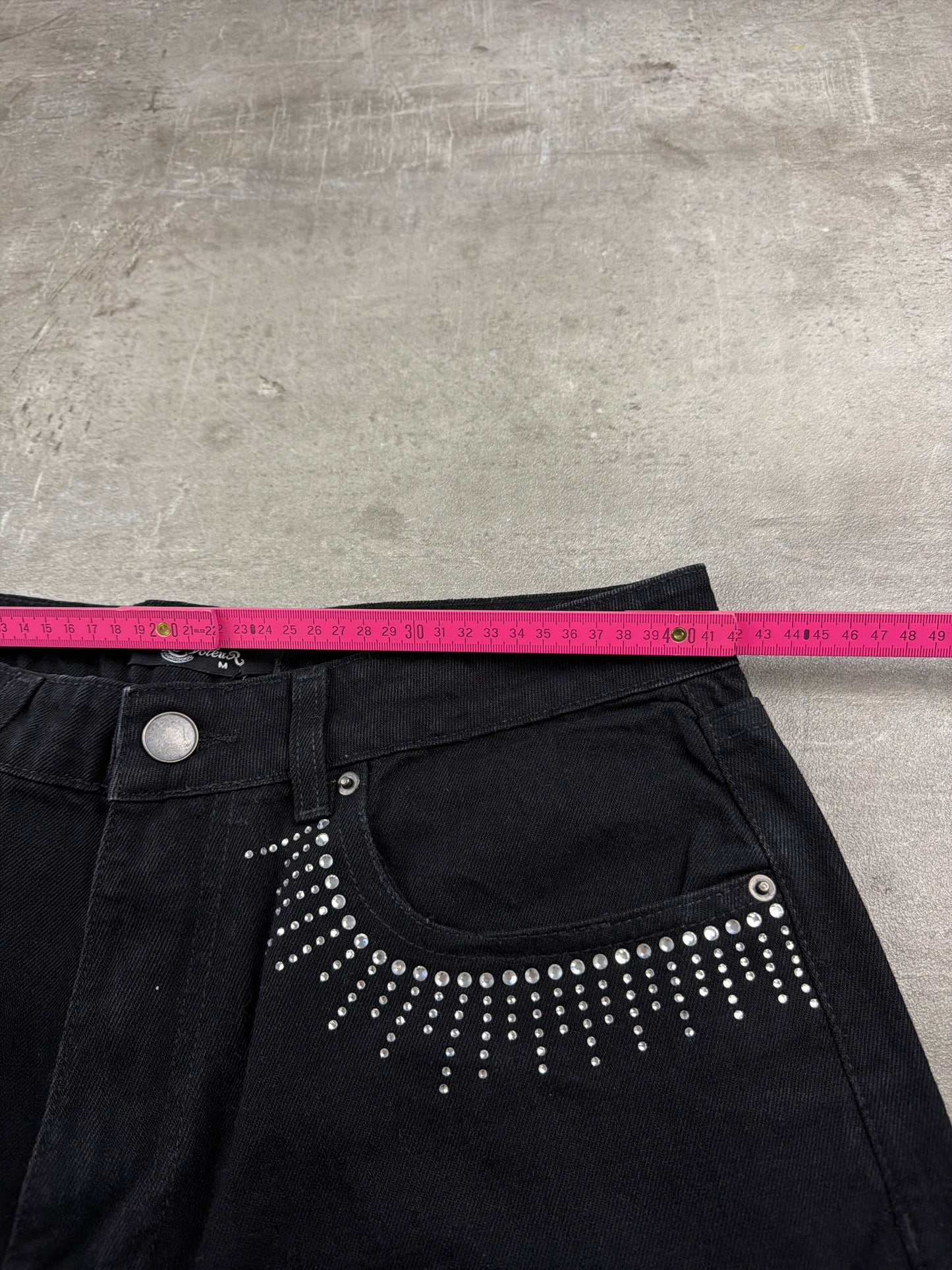 Le Voleur Archive "Rhinestone" Baggy Denim - Black Y2K Cyber