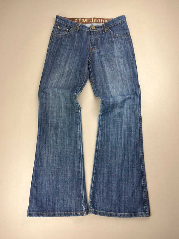 C.T.M "Tribal Orbit" Flared Denim — Cyber Sand-Wash Y2K