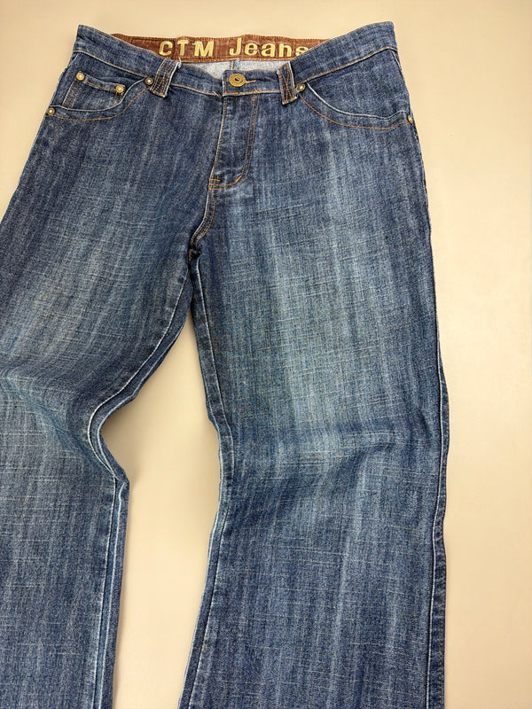 C.T.M "Tribal Orbit" Flared Denim — Cyber Sand-Wash Y2K