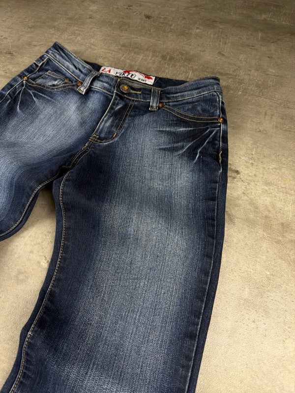 La Virtù Y2K "Cyber Tribal" Flared Denim - Washed Blue
