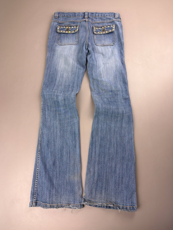 Campus Crew "Diamond" Flared Denim - Low Waist Bejeweled Y2K