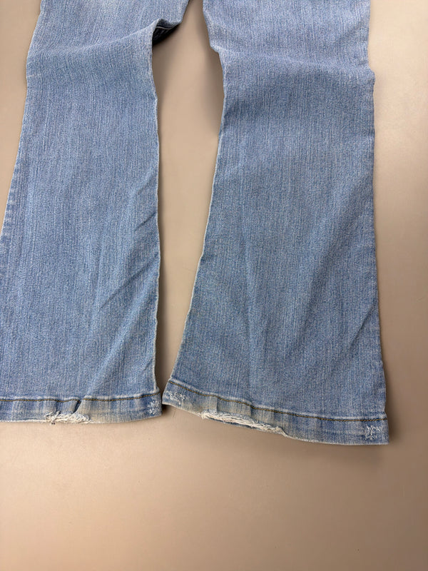 WallFlower "Stardust" Low Waist Flared Denim - Embroidered Cyber Y2K Light Wash
