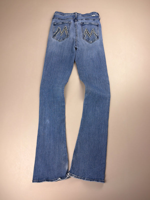Mother Denim Archive "Iconic M" Studded Flare – Y2K Low Waist Washed Indigo