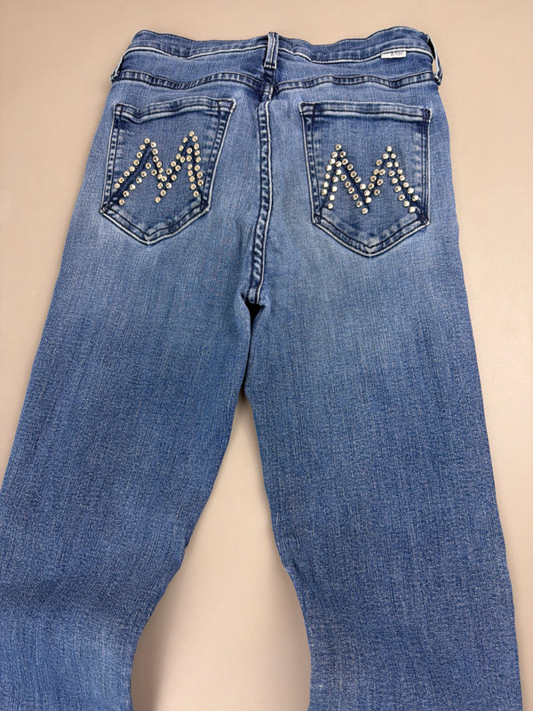 Mother Denim Archive "Iconic M" Studded Flare – Y2K Low Waist Washed Indigo