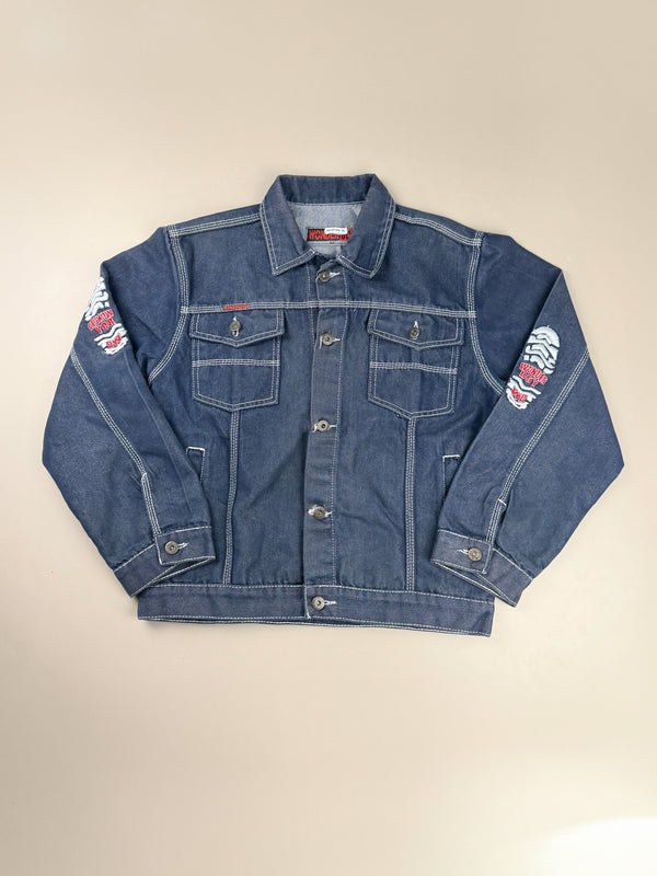 Wonder Boy "Footprint" Contrast Stitch Denim Jacket - Dark Indigo