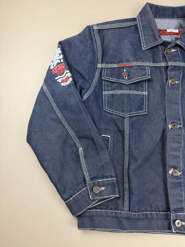 Wonder Boy "Footprint" Contrast Stitch Denim Jacket - Dark Indigo
