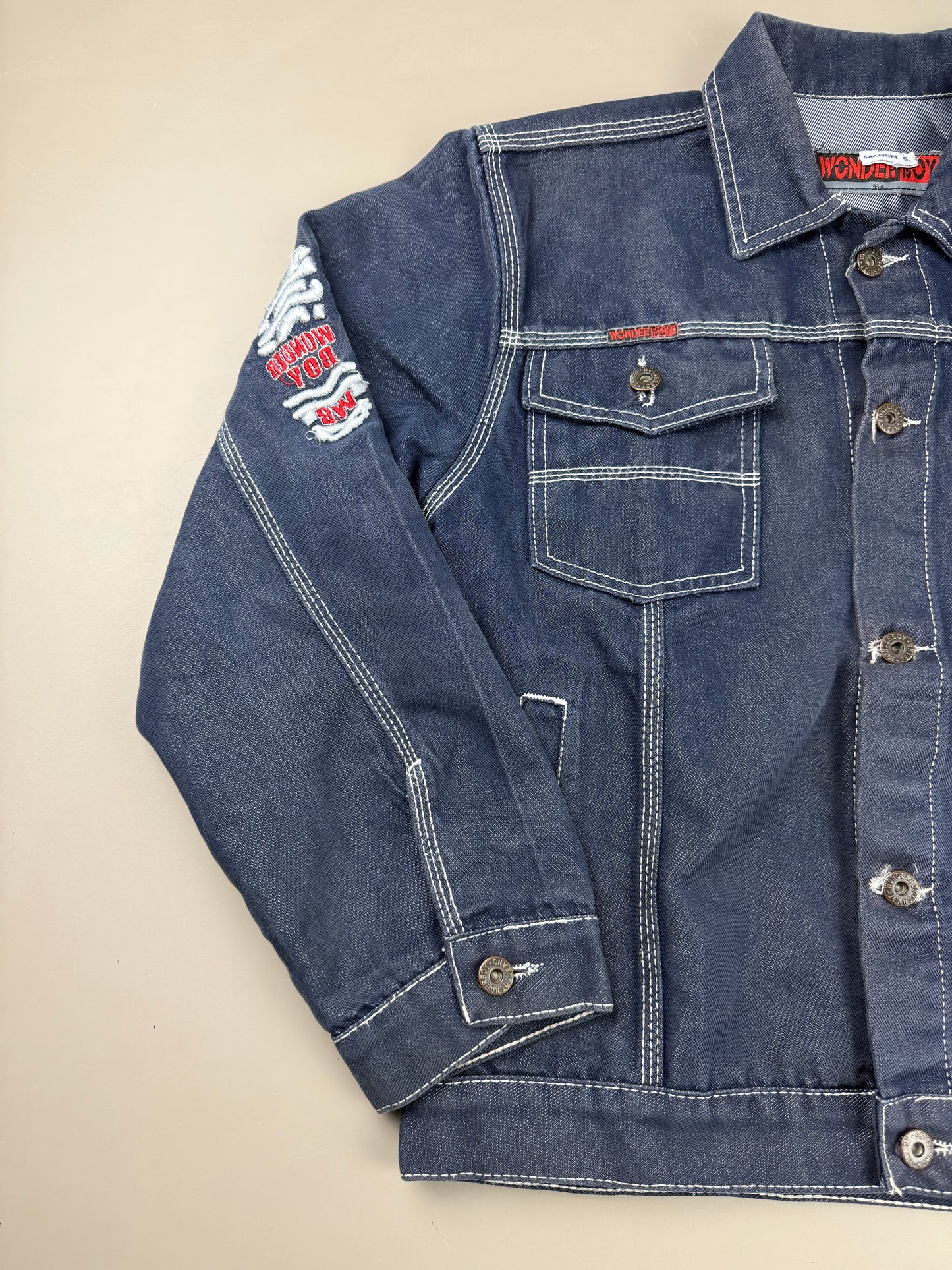 Wonder Boy "Footprint" Contrast Stitch Denim Jacket - Dark Indigo