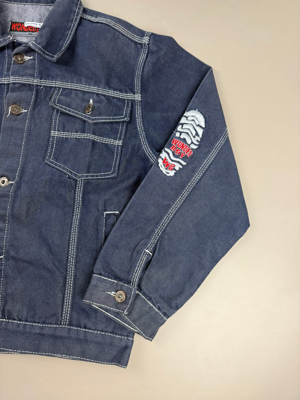 Wonder Boy "Footprint" Contrast Stitch Denim Jacket - Dark Indigo