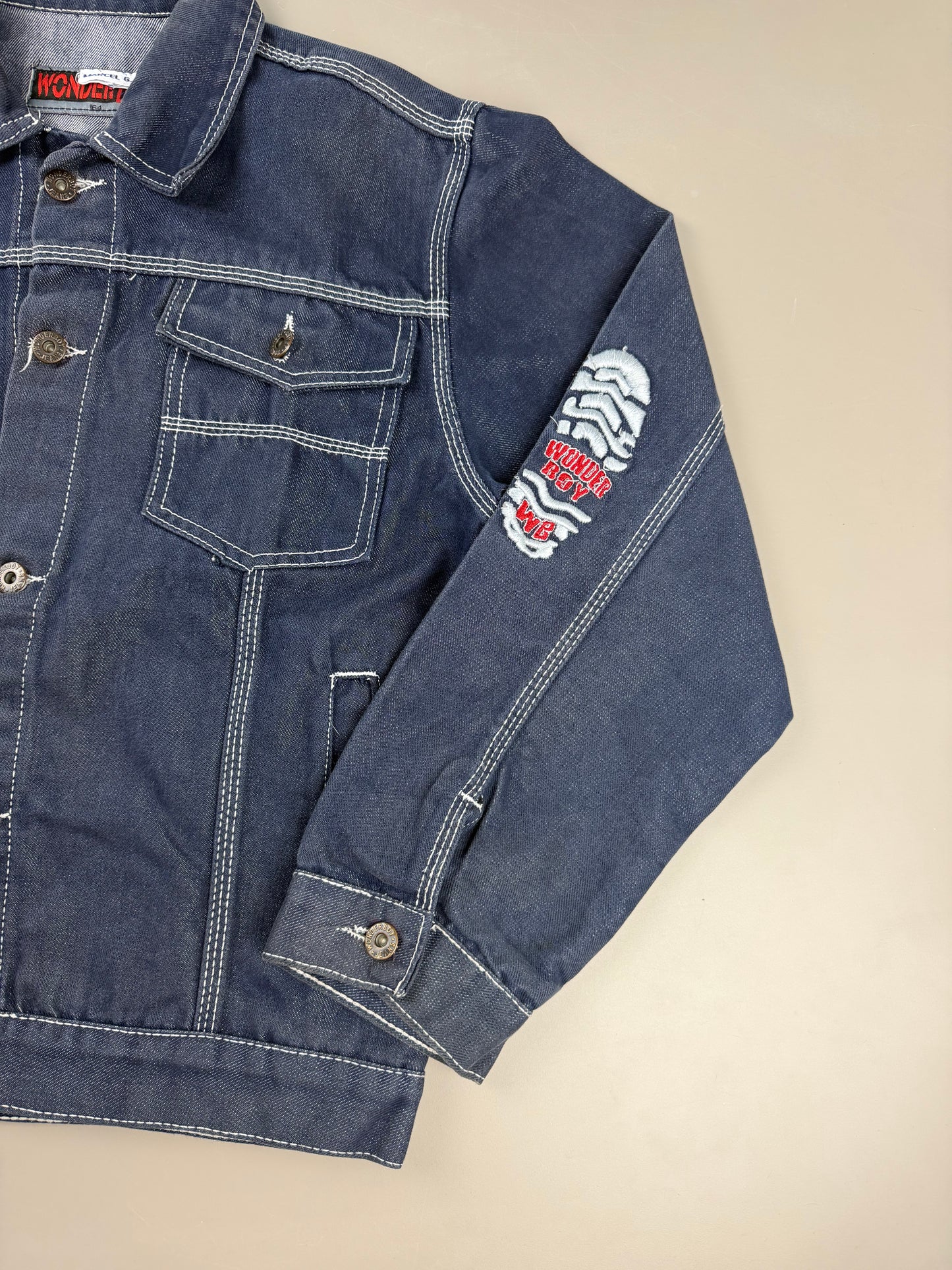 Wonder Boy "Footprint" Contrast Stitch Denim Jacket - Dark Indigo