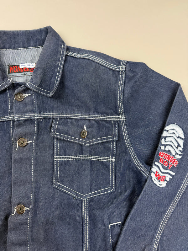 Wonder Boy "Footprint" Contrast Stitch Denim Jacket - Dark Indigo