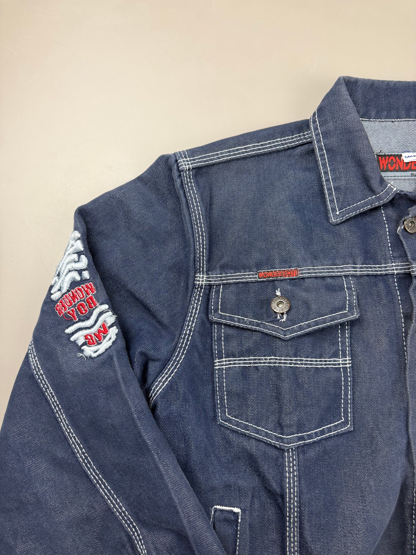 Wonder Boy "Footprint" Contrast Stitch Denim Jacket - Dark Indigo