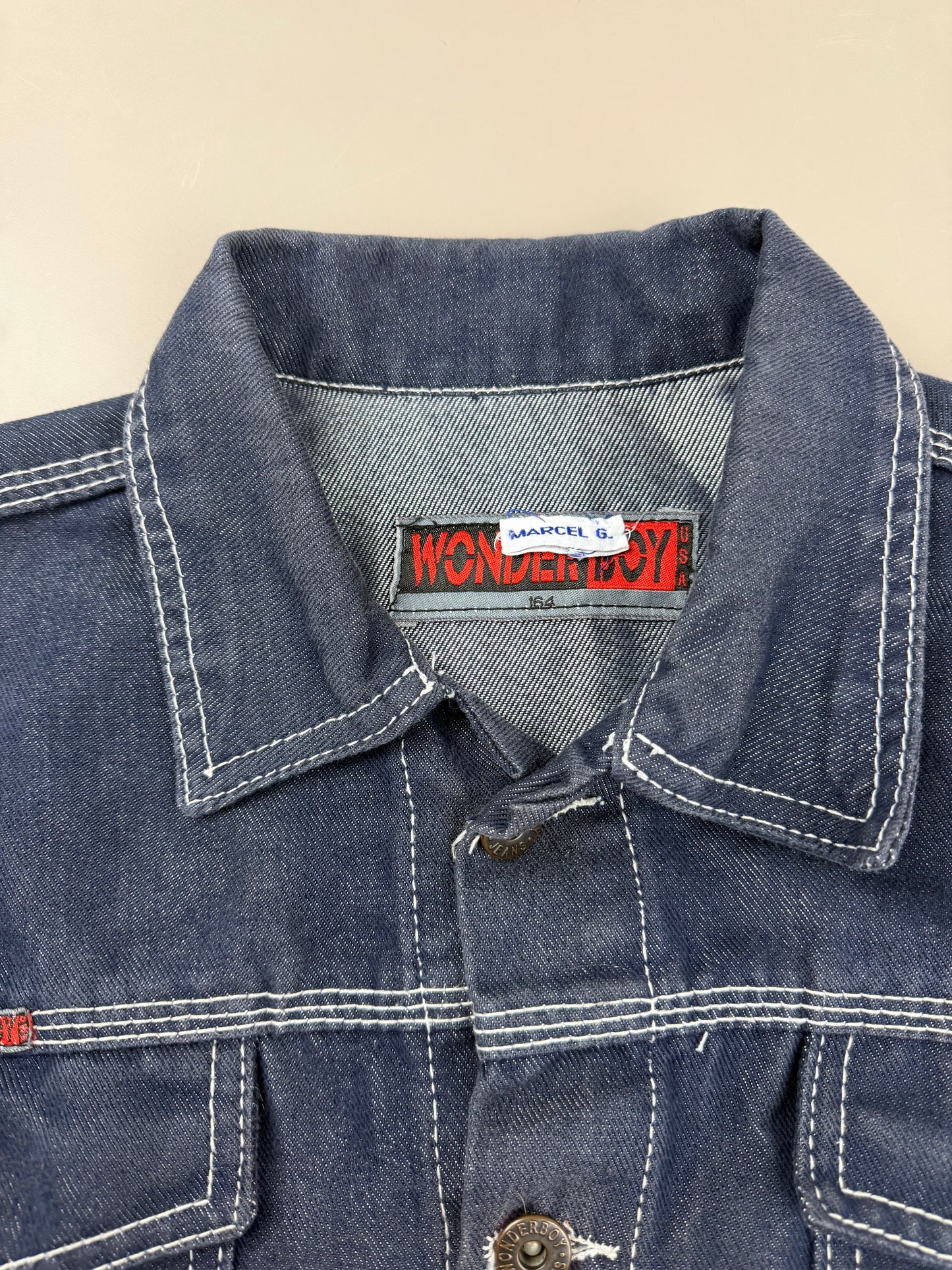 Wonder Boy "Footprint" Contrast Stitch Denim Jacket - Dark Indigo