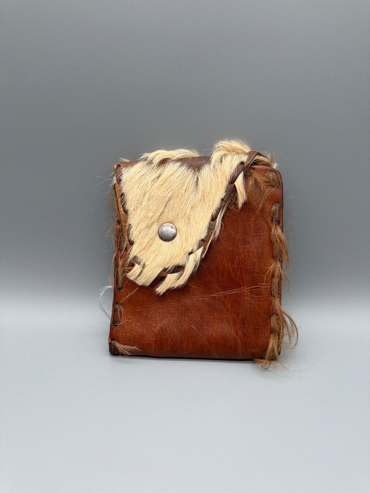 Vintage Fur & Leather Detail Wallet - Brown / Western Y2K