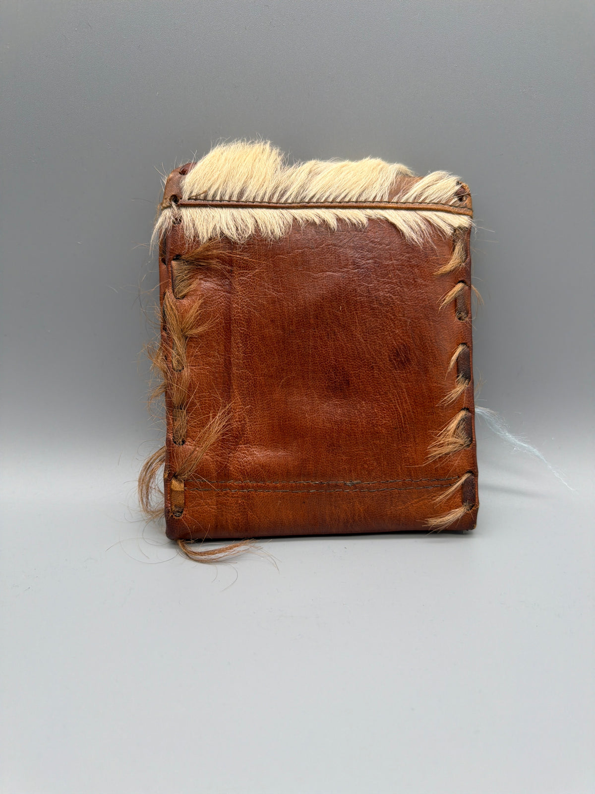 Vintage Fur & Leather Detail Wallet - Brown / Western Y2K