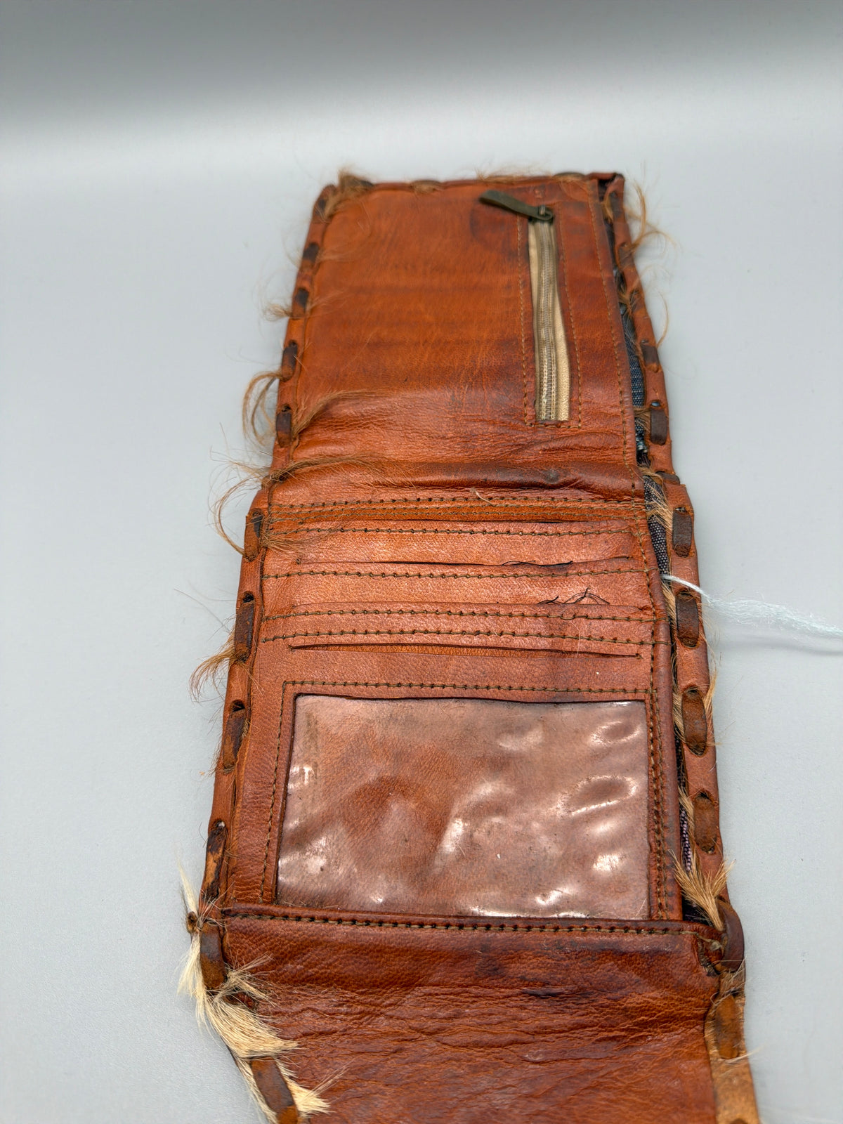 Vintage Fur & Leather Detail Wallet - Brown / Western Y2K