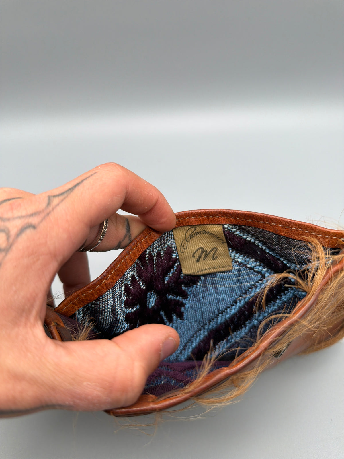Vintage Fur & Leather Detail Wallet - Brown / Western Y2K