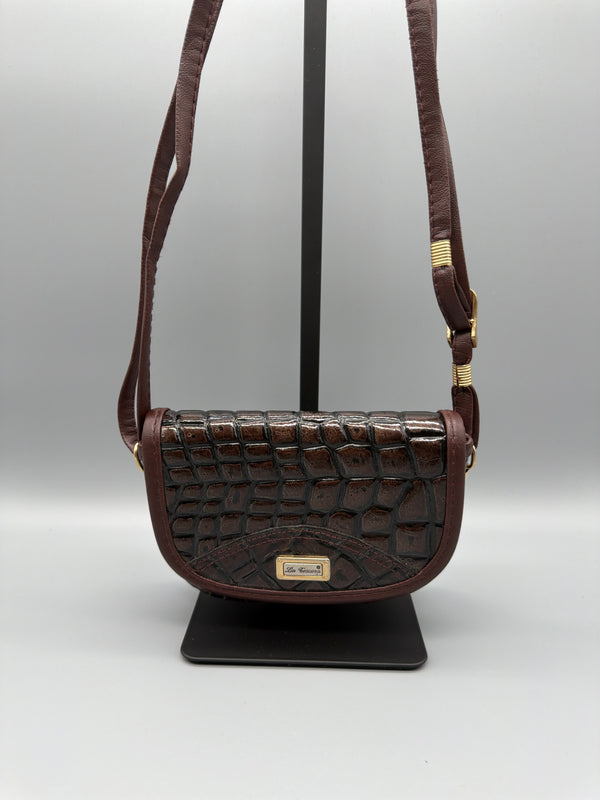 La Toscana Vintage Croc Mini Shoulder Bag - Dark Brown