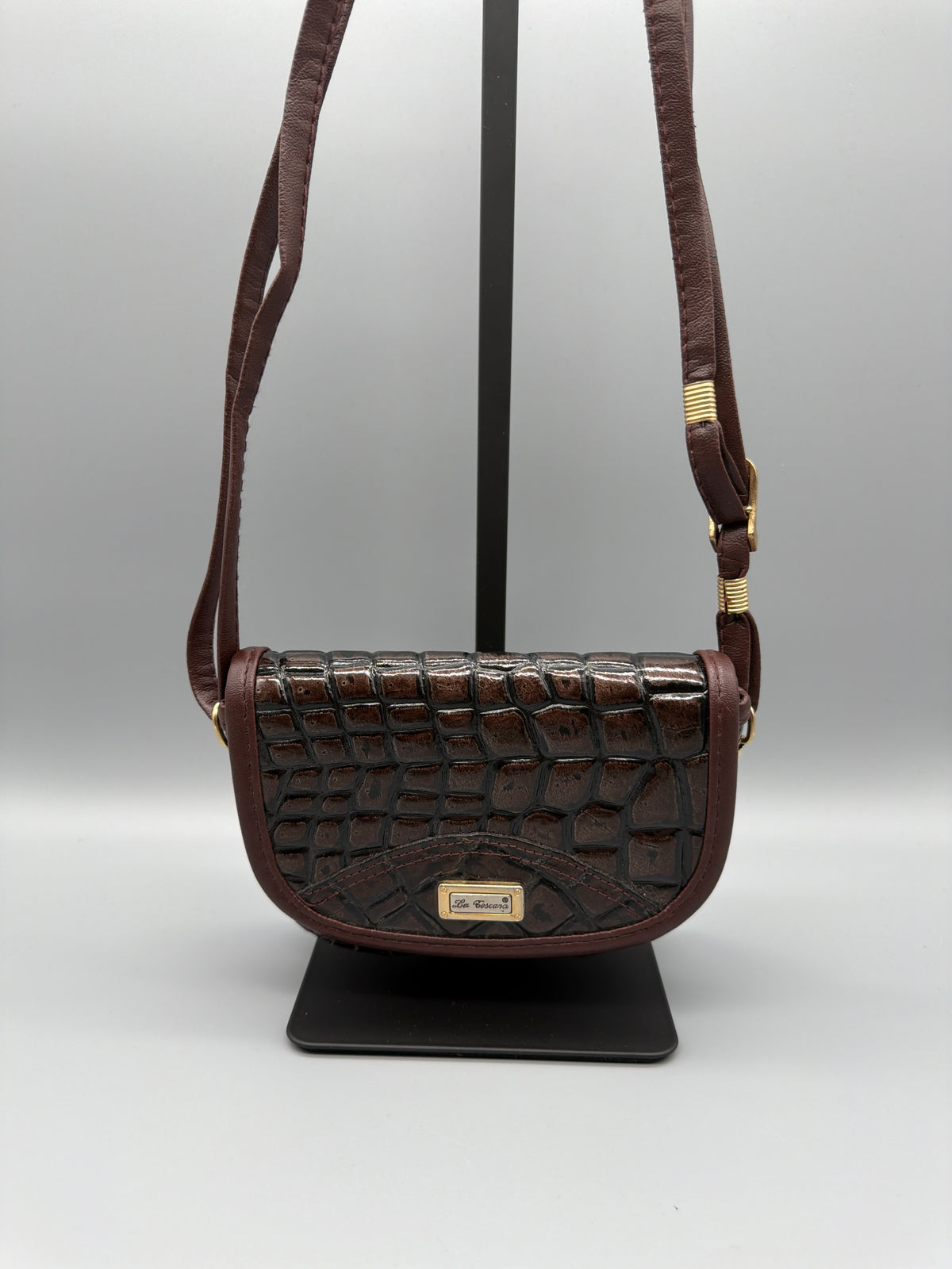 La Toscana Vintage Croc Mini Shoulder Bag - Dark Brown