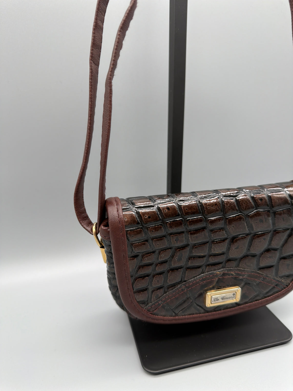 La Toscana Vintage Croc Mini Shoulder Bag - Dark Brown