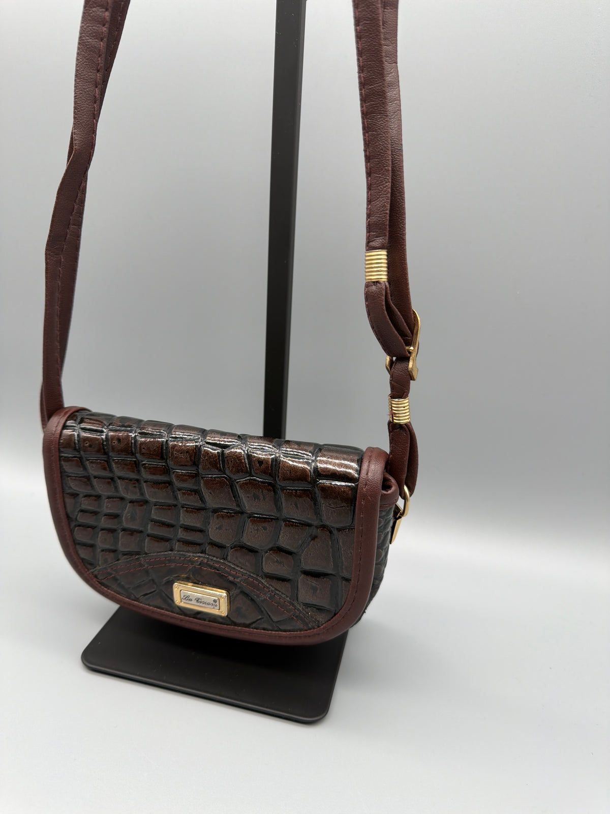 La Toscana Vintage Croc Mini Shoulder Bag - Dark Brown