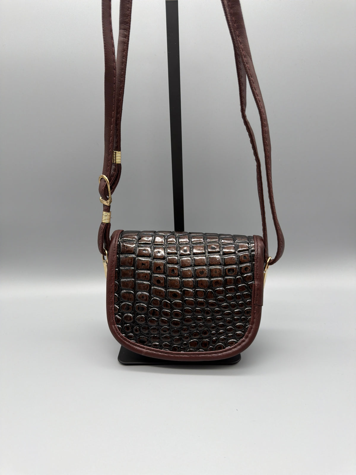 La Toscana Vintage Croc Mini Shoulder Bag - Dark Brown