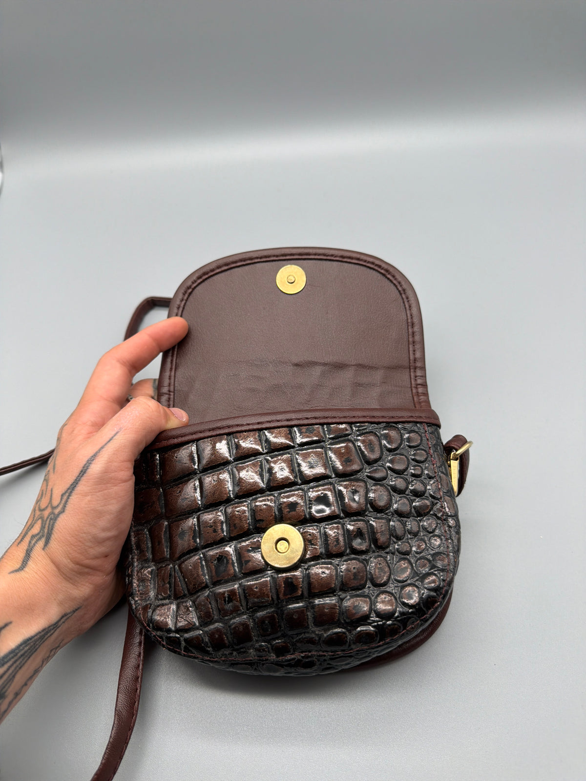 La Toscana Vintage Croc Mini Shoulder Bag - Dark Brown