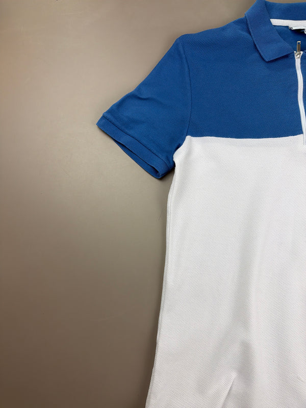 Lacoste Sporty Zip-Neck Piqué Polo - Blue & White Colorblock