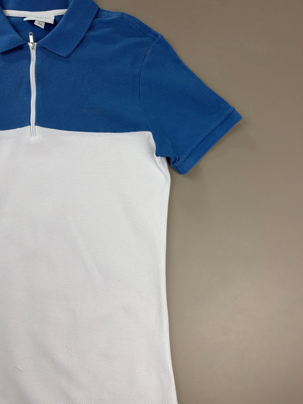 Lacoste Sporty Zip-Neck Piqué Polo - Blue & White Colorblock