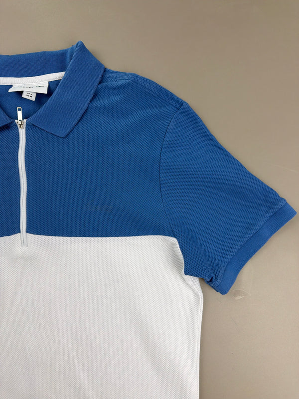 Lacoste Sporty Zip-Neck Piqué Polo - Blue & White Colorblock