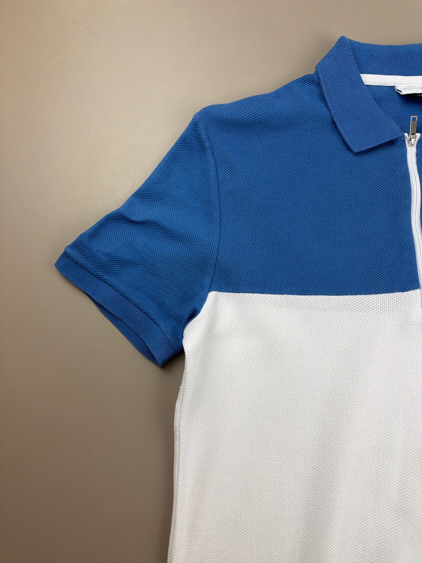 Lacoste Sporty Zip-Neck Piqué Polo - Blue & White Colorblock